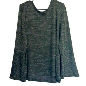 Hannah Heather Green Top Women's Long Bell Sleeve Tunic Crew Neck Blouse Size 2X